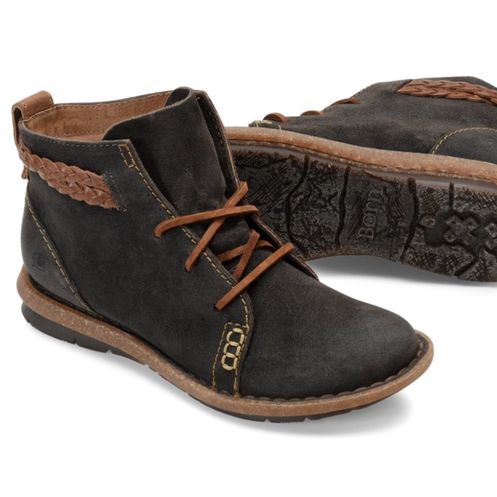 Born Temple Dark Grey Leather Lace-up Ankle Boot Size 9 (New)